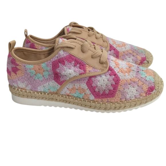 Womens Sandbar crochet espadrill shoes boho granny square tie comfortable sz 8.5 - Picture 1 of 7